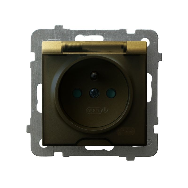 Enkelt indbygningsstikdåse Ospel As med jordforbindelse IP44 i guld