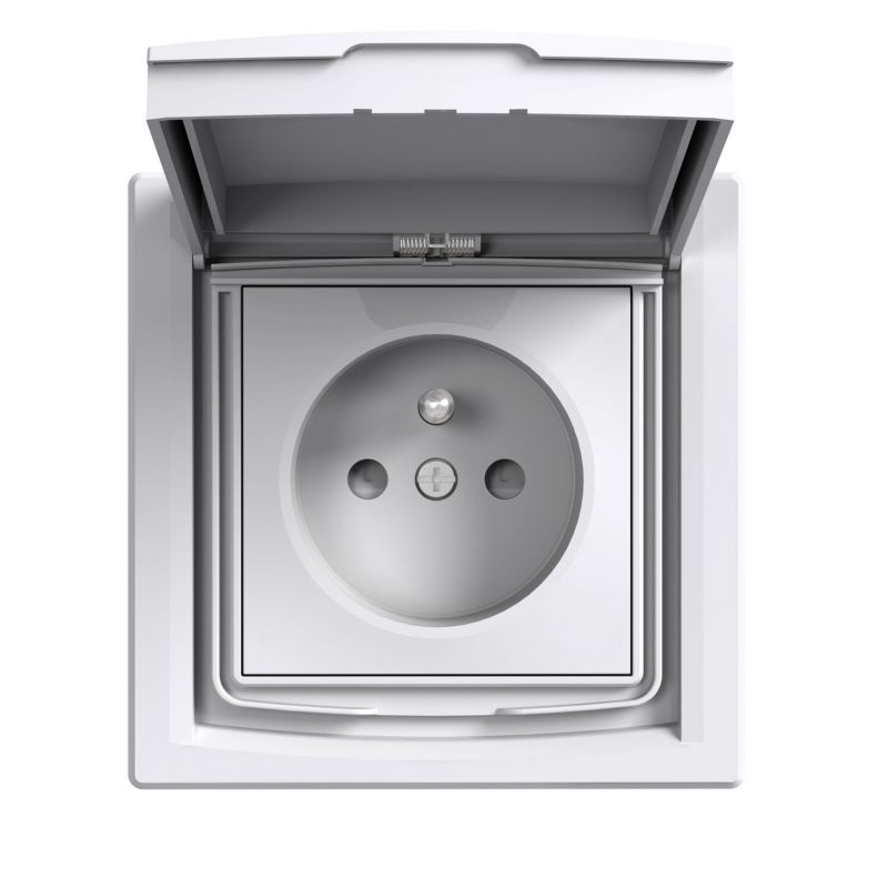 Enkelt indbygget stikkontakt Schneider Electric Asfora IP44 med jord, hvid