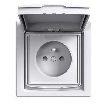 Enkelt indbygget stikkontakt Schneider Electric Asfora IP44 med jord, hvid