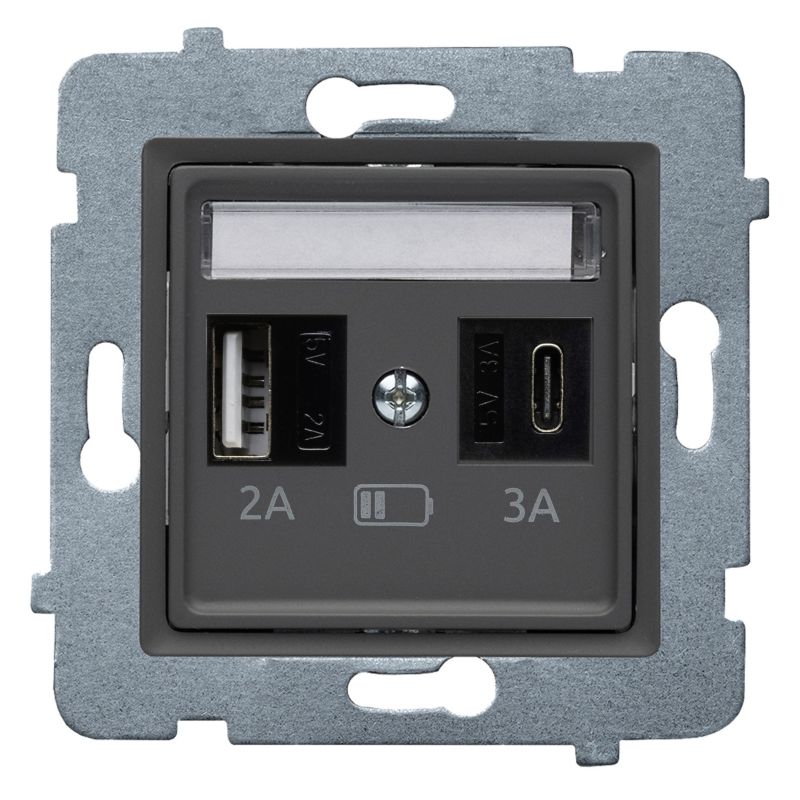 Polmark Rosa basalt USB A+C indbygningsstik