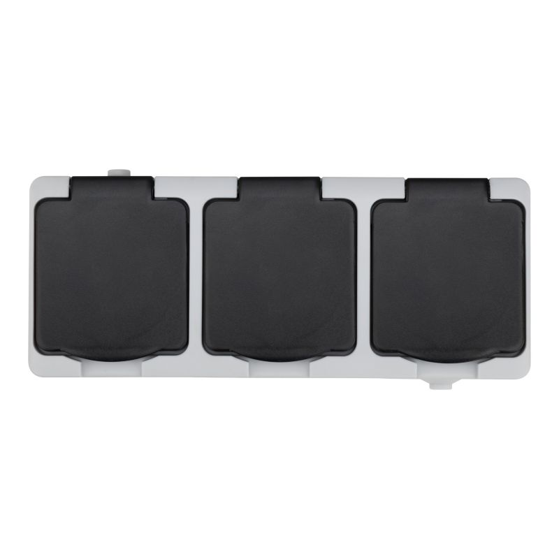 Jacobsen IP54 tredobbelt udendørs stikkontakt med jord, overflademonteret