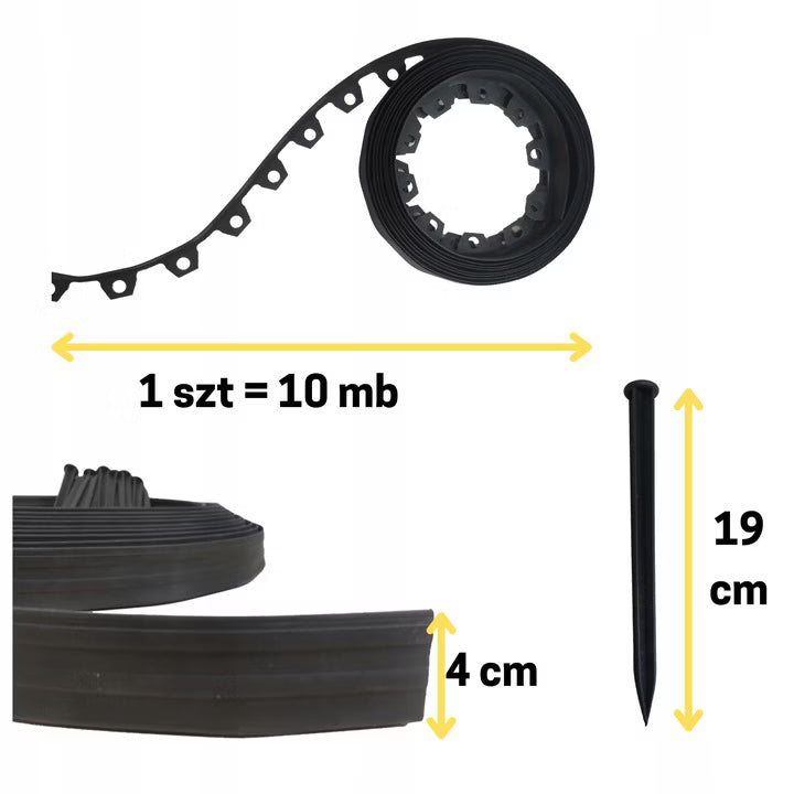 Græskant 4 cm 10 m Fleksibel Sort med Jordspyd