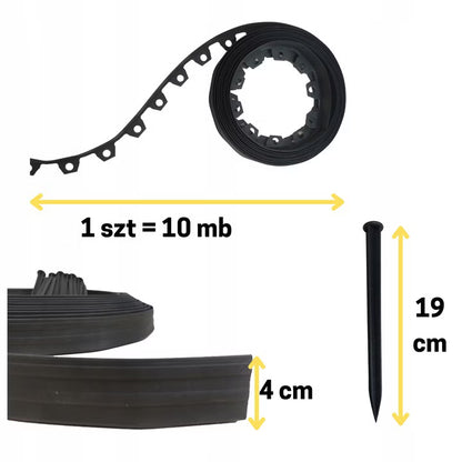 Græskant 4 cm 10 m Fleksibel Sort med Jordspyd