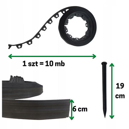 Græskant 6 cm 10 m Plastik Sort