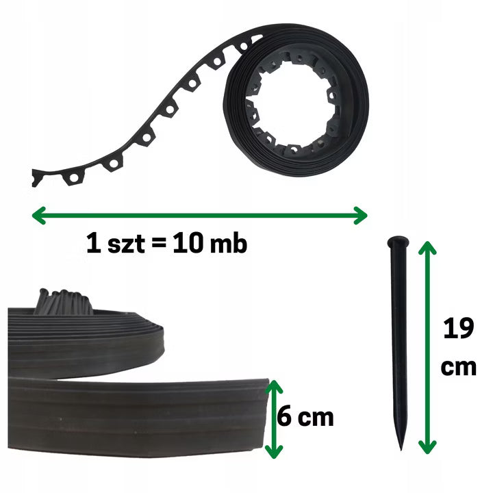 Græskant 6 cm 10 m Plastik Sort