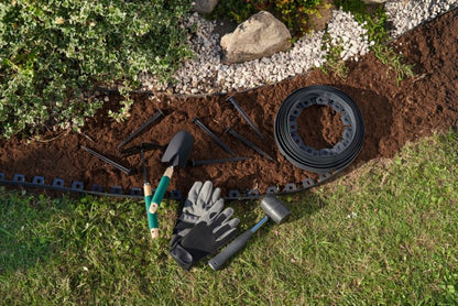 Græskant Fleksibel 10 m x 4 cm Sort med 20 Jordspyd