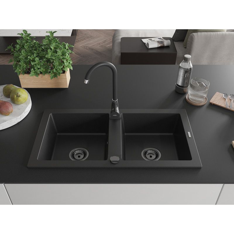 Granitvask med 2 kar Mexen 82 x 44 cm Mario sort
