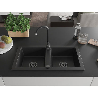 Granitvask med 2 kar Mexen 82 x 44 cm Mario sort