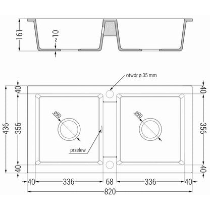 Granitvask med 2 kar Mexen 82 x 44 cm Mario sort