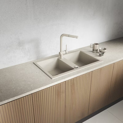 Granitvask 2-Kammer 48x78 cm Beige med Vandlås