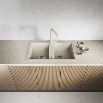 Granitvask 2-Kammer 48x78 cm Beige med Vandlås