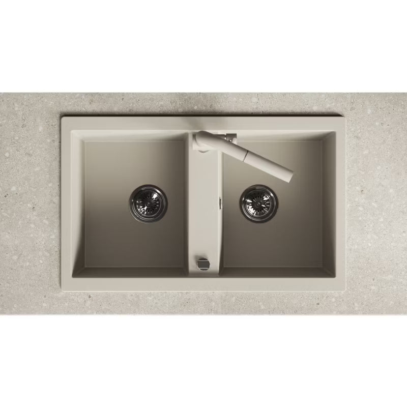 Granitvask 2-Kammer 48x78 cm Beige med Vandlås