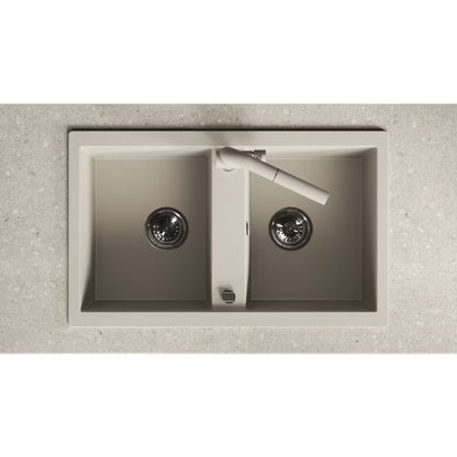 Granitvask 2-Kammer 48x78 cm Beige med Vandlås