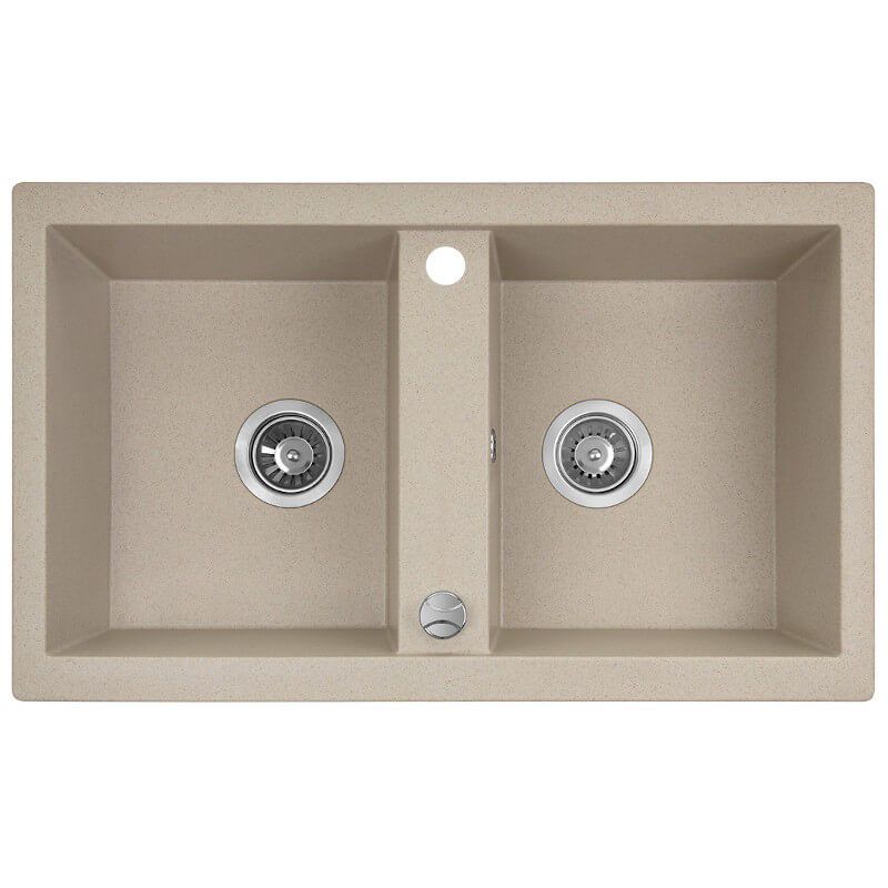 Granitvask 2-Kammer 48x78 cm Beige med Vandlås