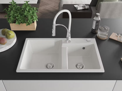 Granitvask 2-Kammer 80x50 cm Hvid med Armatur