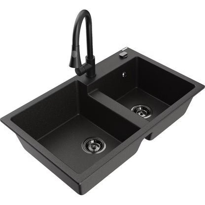 Granitvask 2-Kammer 80x50 cm med Armatur Grå