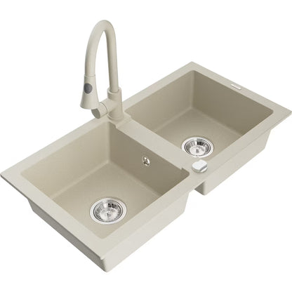Granitvask 2-Kammer 82x43,6 cm Beige med Armatur