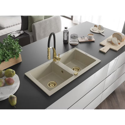 Granitvask 2-Kammer 82x43,6 cm Beige med Armatur