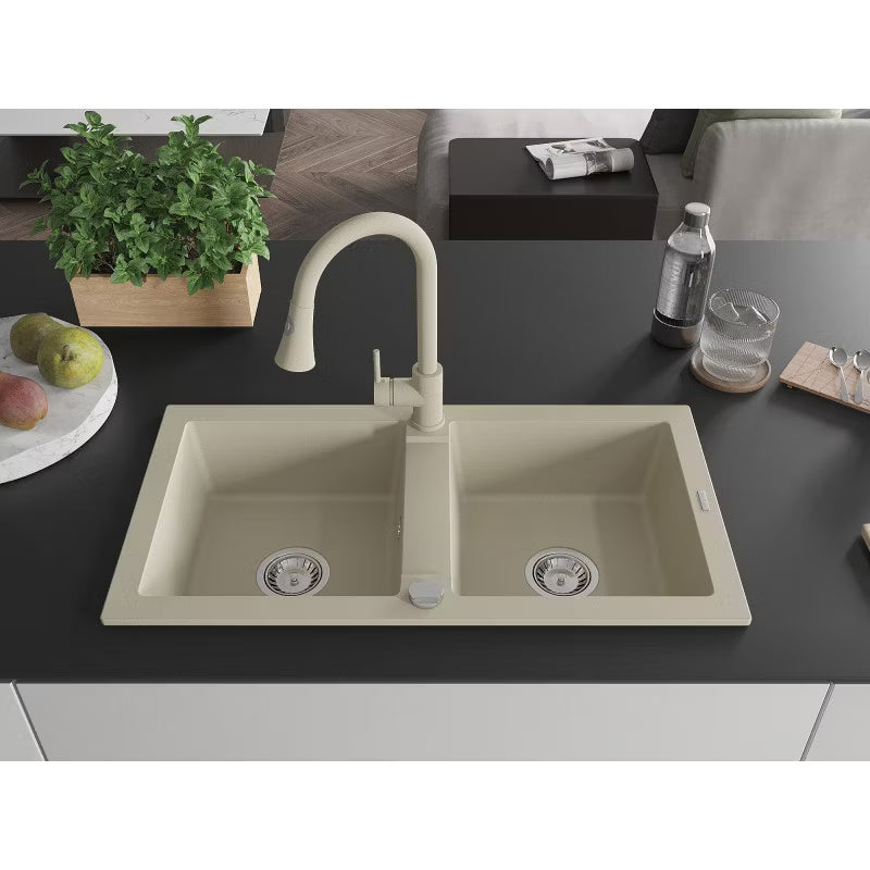Granitvask 2-Kammer 82x43,6 cm Beige med Armatur