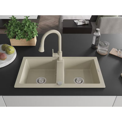 Granitvask 2-Kammer 82x43,6 cm Beige med Armatur