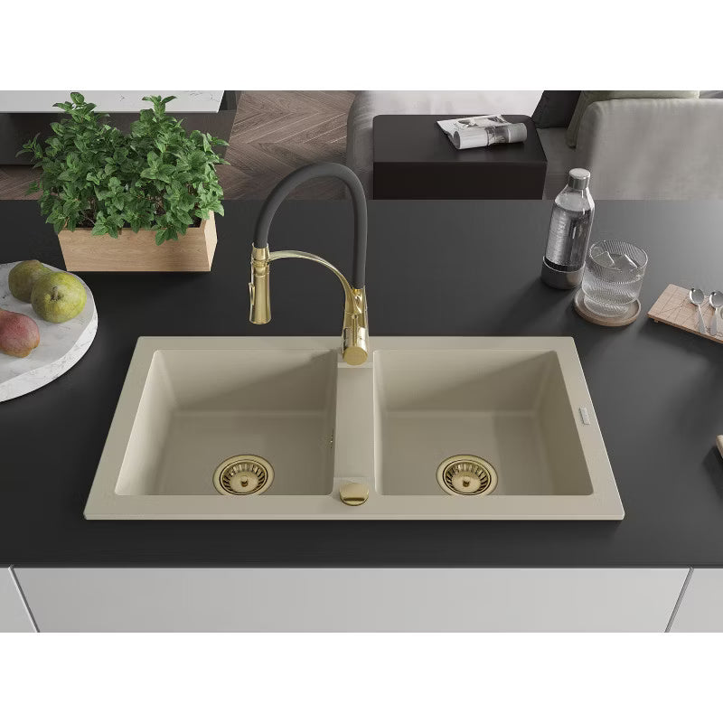 Granitvask 2-Kammer 82x43,6 cm Beige med Armatur