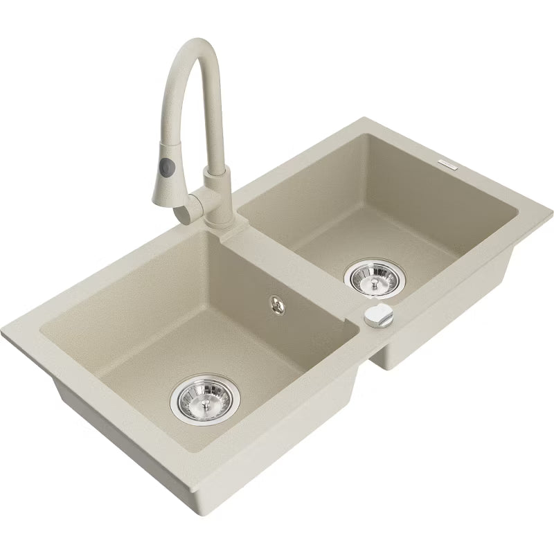 Granitvask 2-Kammer 82x43,6 cm Beige med Armatur