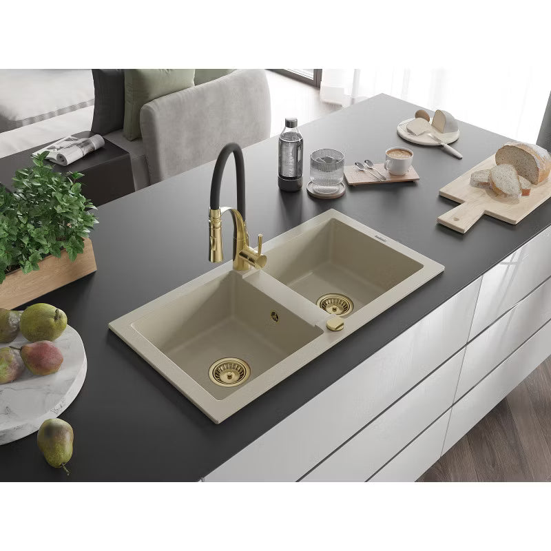Granitvask 2-Kammer 82x43,6 cm Beige med Armatur