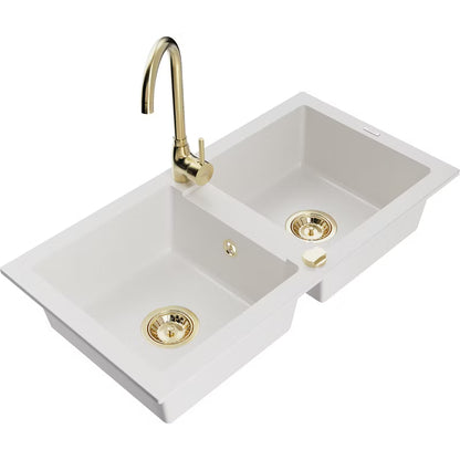 Granitvask 2-Kammer 82x43,6 cm Hvid med Armatur