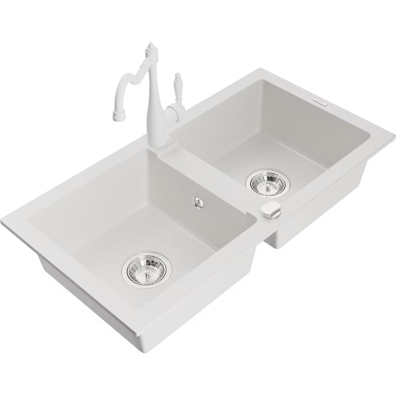 Granitvask 2-Kammer 82x44 cm Hvid med Armatur