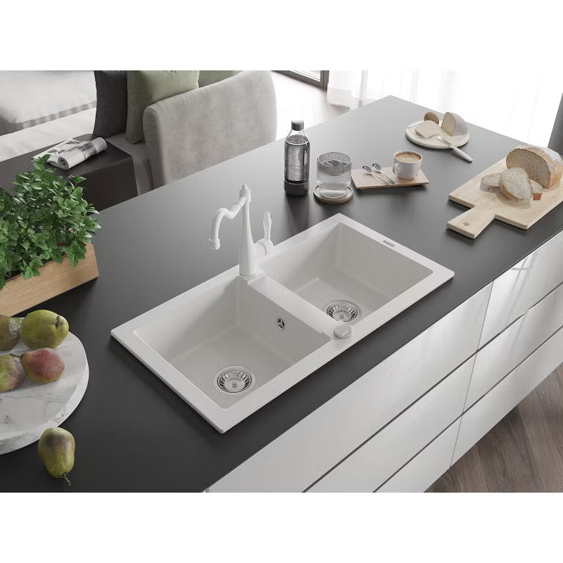 Granitvask 2-Kammer 82x44 cm Hvid med Armatur