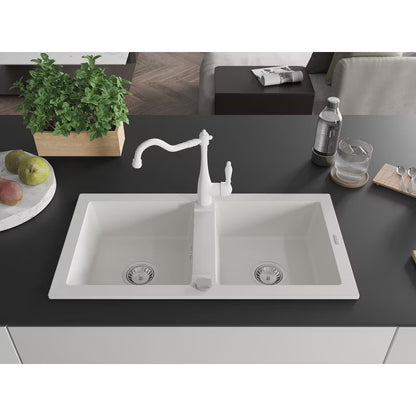 Granitvask 2-Kammer 82x44 cm Hvid med Armatur