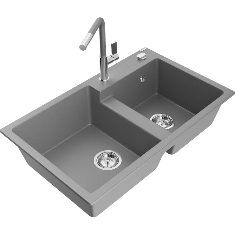Granitvask 80x50 cm 2-Kammer Grå med Armatur