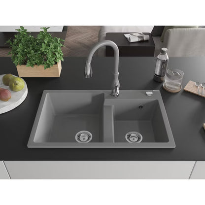 Granitvask 80x50 cm 2-Kammer Grå med Vandhane