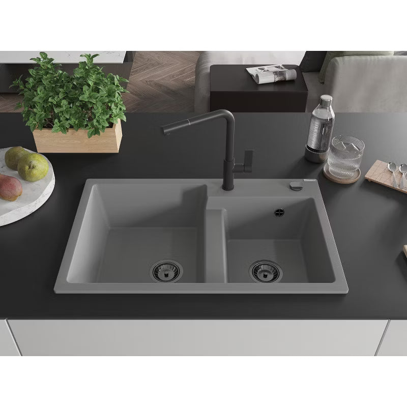 Granitvask 80x50 cm 2-Kammer med Armatur