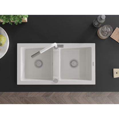 Granitvask 82x43,6 cm 2-Kammer Hvid med Armatur