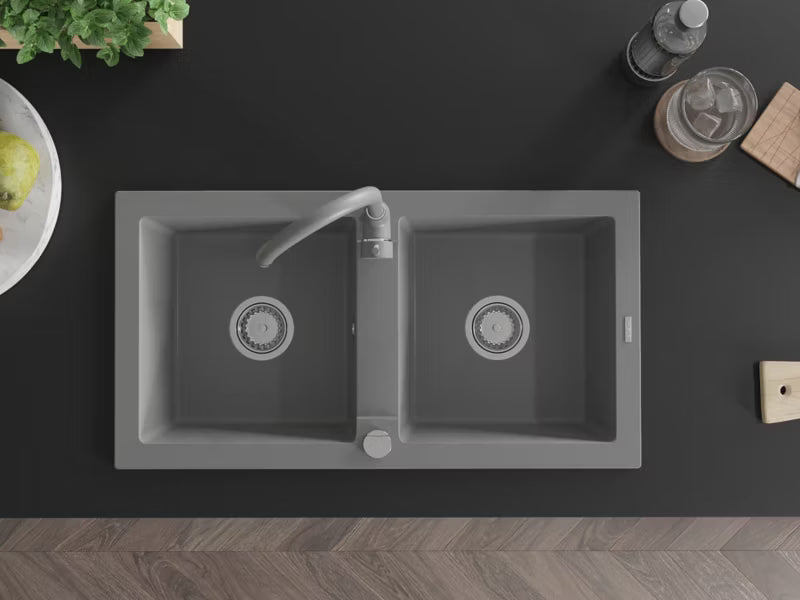 Granitvask 82x43.6 cm Grå med Køkkenarmatur
