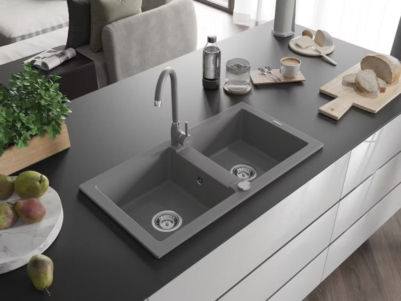 Granitvask 82x43.6 cm Grå med Køkkenarmatur