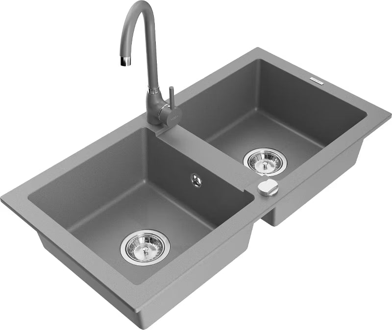 Granitvask 82x43.6 cm Grå med Køkkenarmatur