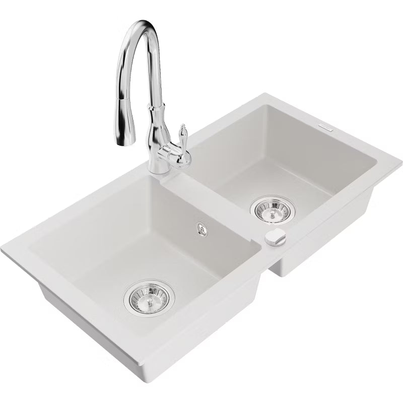 Granitvask 82x44 cm 2-Kammer med Armatur
