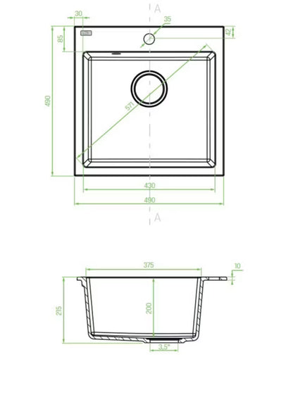 Granitvask Alena 1-Kammer 49x49 cm Sort