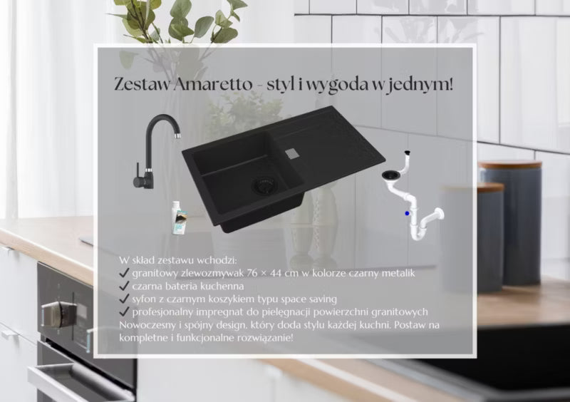 Granitvask Amaretto 76x44 cm Sort Metallik med Armatur