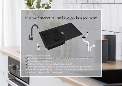 Granitvask Amaretto 76x44 cm Sort Metallik med Armatur