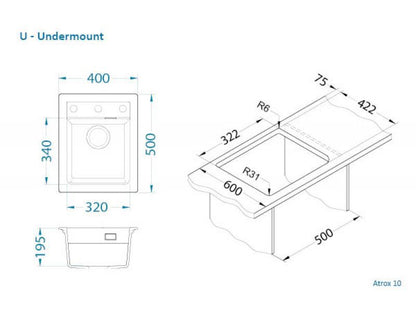 Granitvask Atrox 10 40x50 cm 1-Kammer Sort
