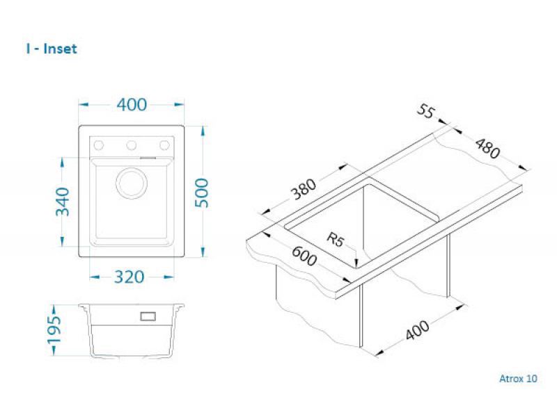 Granitvask Atrox 10 40x50 cm 1-Kammer Sort