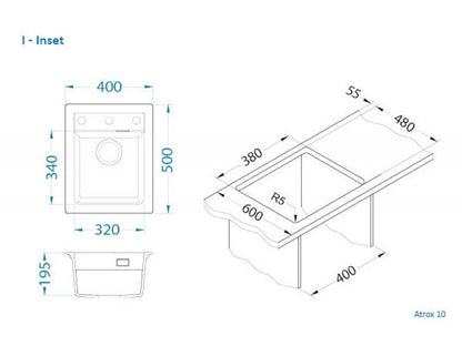 Granitvask Atrox 10 40x50 cm 1-Kammer Sort