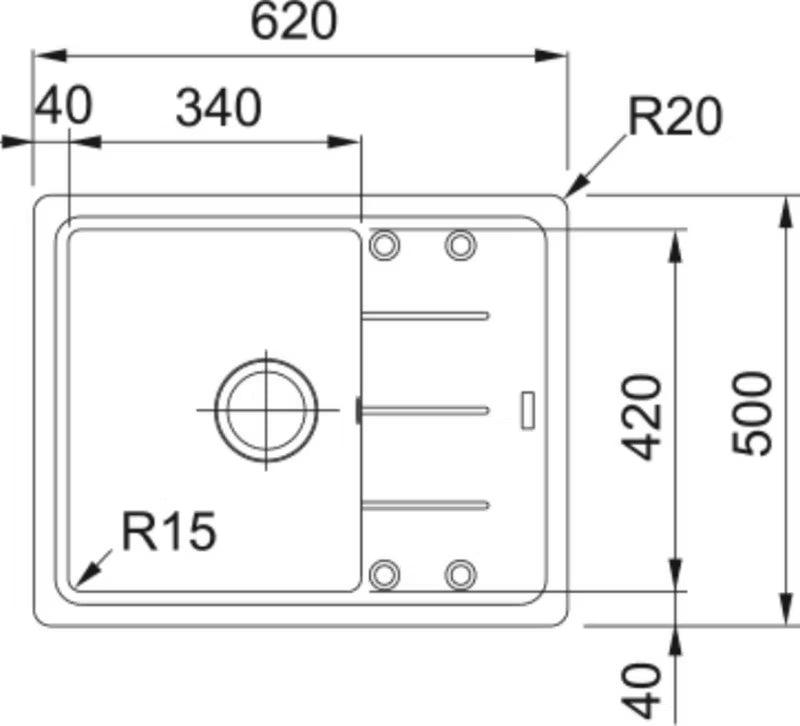 Granitvask Basis 62x50 cm Sort Mat med Afløbsplade
