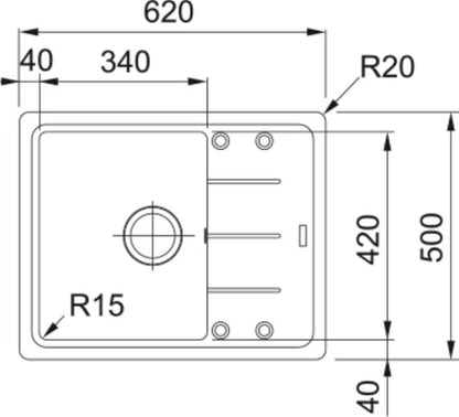 Granitvask Basis 62x50 cm Sort Mat med Afløbsplade