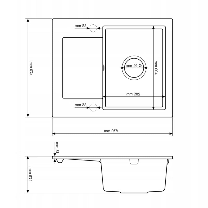 Granitvask Bello 1-Kammer 57x47 cm Sort