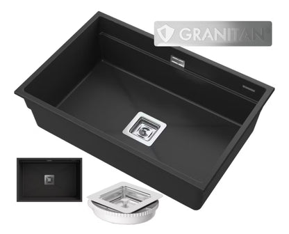 Granitvask Epir 1-Kammer 70x47 cm Sort med Syfon