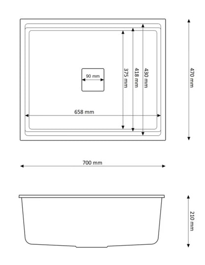 Granitvask Epir 1-Kammer 70x47 cm Sort med Syfon